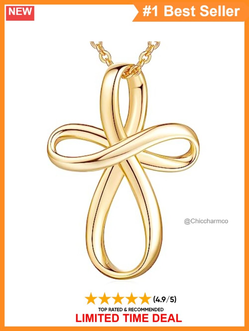 14K Gold Plated Cross Necklace Adjustable Chain Pendant Necklace